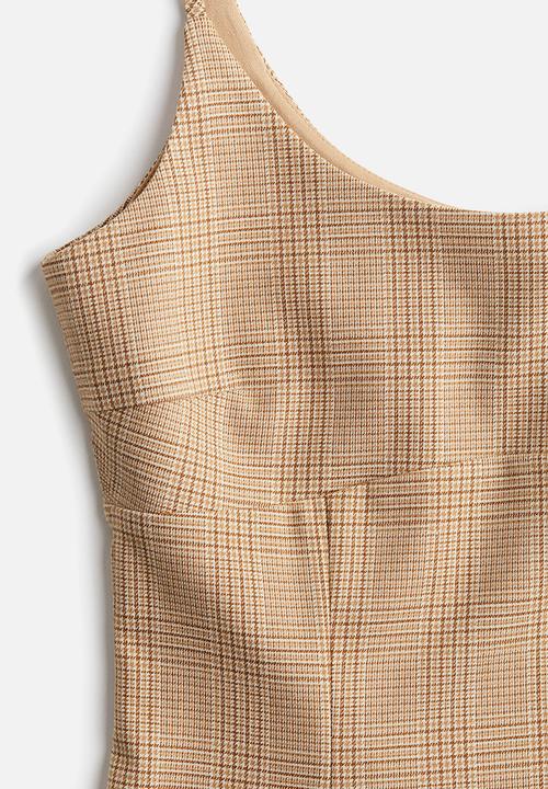 H&M - Corset-style strappy top - beige/checked