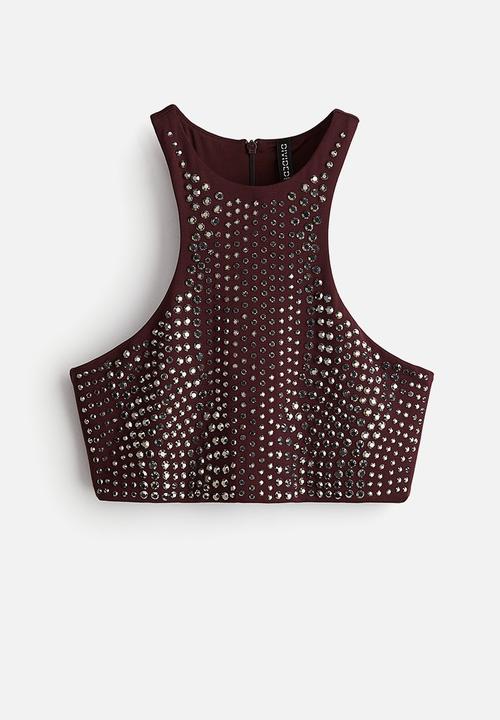 H&M - Studded crop top - burgundy