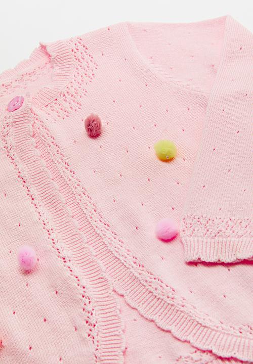 Pop Candy - Pom pom cropped cardigan -pink