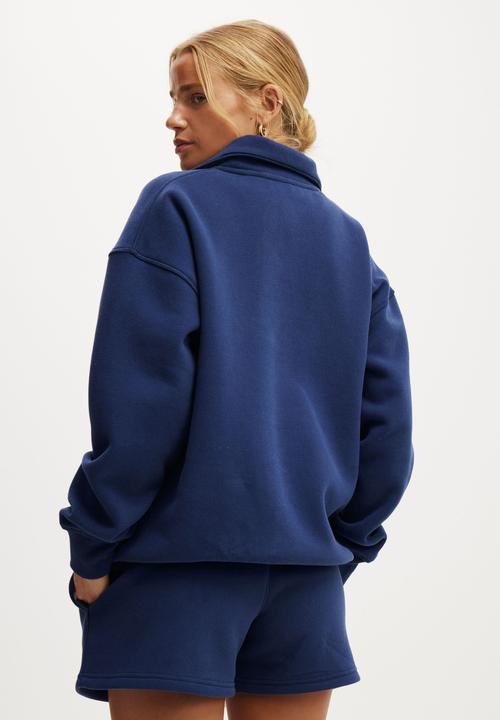 Cotton On - Plush Essential Half Zip Jumper - Heritage Blue