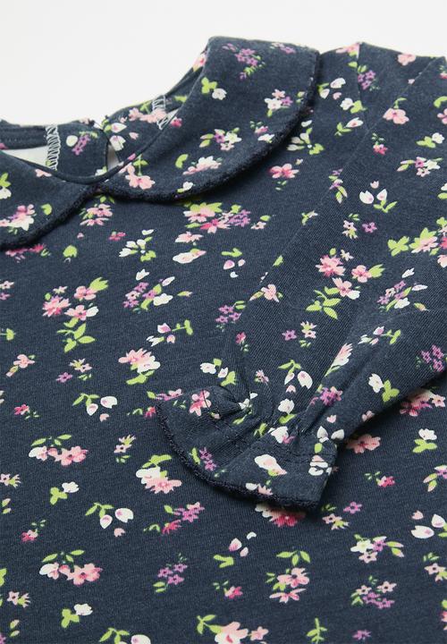 Pop Candy - Peter pan collar top - dark blue/floral multi