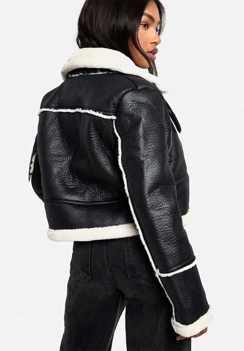 boohoo - Cropped Aviator Jacket - black