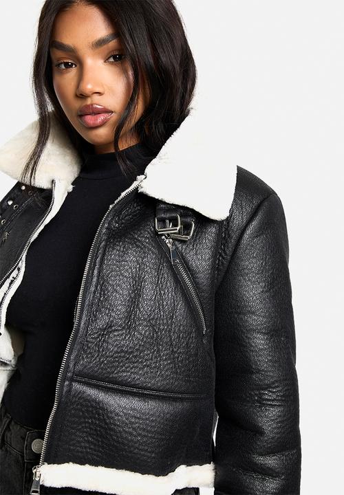 boohoo - Cropped Aviator Jacket - black