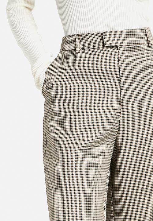 boohoo - Tonal Check Straight Leg Trousers - Stone