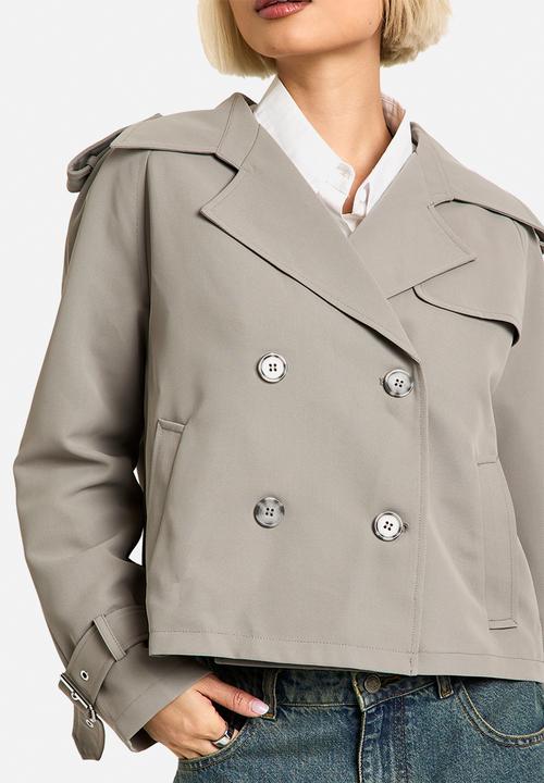 boohoo - Oversized Double Breast Short Trench Coat - Grey
