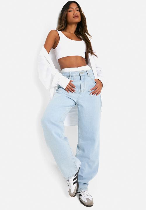 boohoo - Basics High Waisted Boyfriend Jeans - Bleached Blue