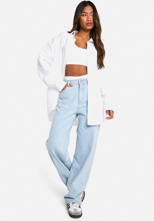 boohoo - Basics High Waisted Boyfriend Jeans - Bleached Blue