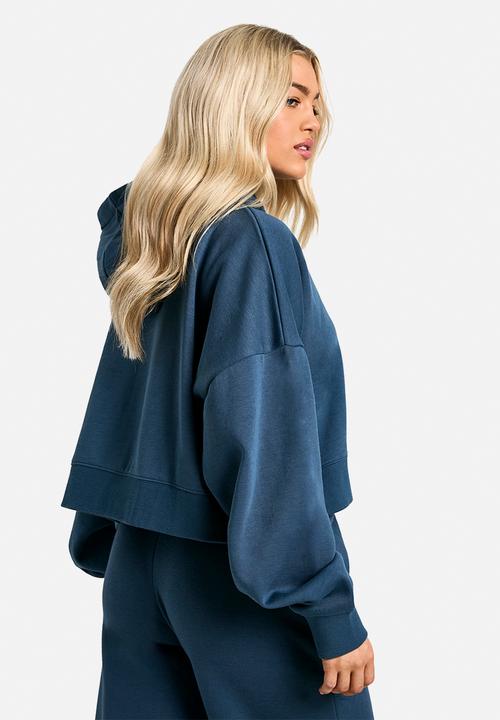 boohoo - Dsgn Studio Embroidered Boxy Crop Zip Through Hoodie - Petrol