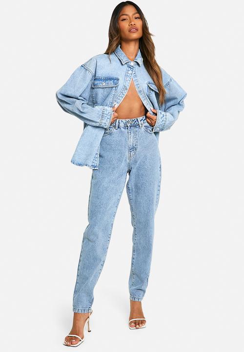boohoo - Basics High Waisted Slim Fit Jeans - Light Blue