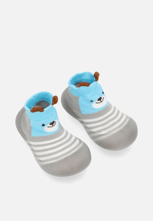 Pop Candy - Striped sock boot - grey & white