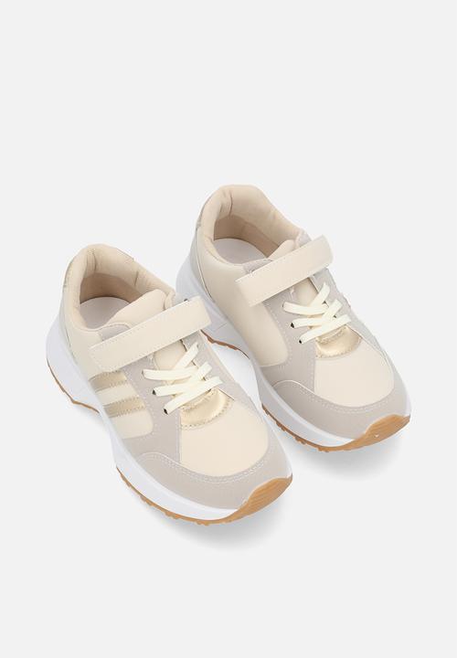 Pop Candy - Lace & adjustable fastener sneakers - beige/gold