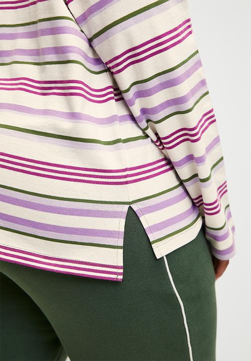Cotton On - Plus Long Sleeve Graphic Crew - Vintage Lavender Stripe/Badge