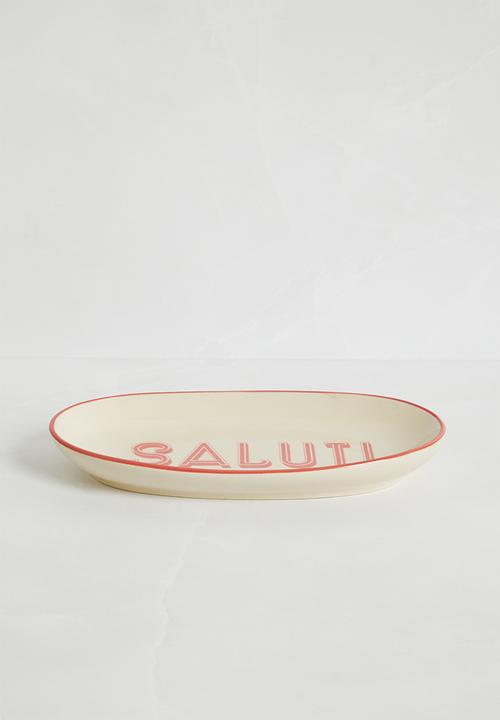 Sixth Floor - Oval Saluti plate - neutral & coral