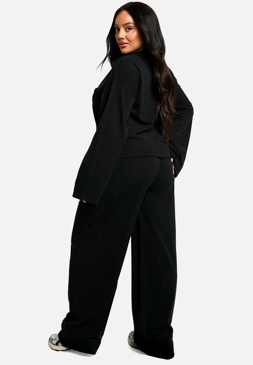 boohoo - Plus Long Sleeve & Wide Leg Trouser Co Ord - Black