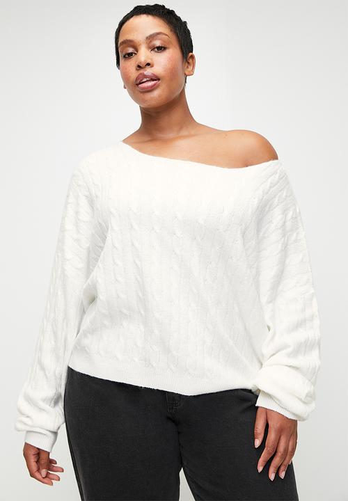 Cotton On - Plus Cable Off The Shoulder Knit Jumper - Coconut Milk