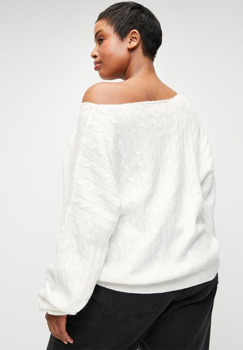 Cotton On - Plus Cable Off The Shoulder Knit Jumper - Coconut Milk