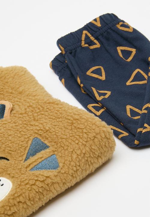 Pop Candy - Teddy fleece sweat top & legging set - blue & beige