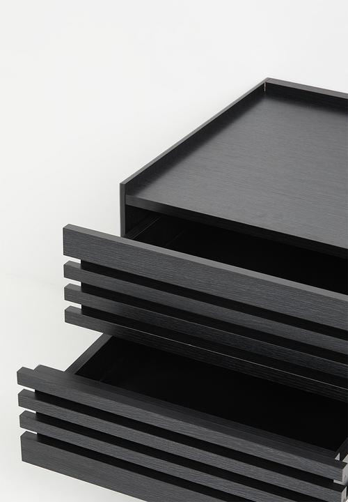 Sixth Floor - Slatted bedside table set of 2 - black