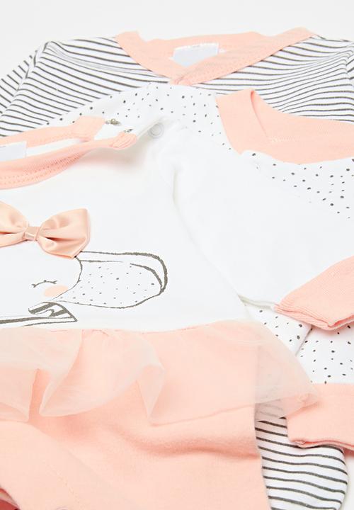 Pop Candy - 3 Pack sleepsuits - pink & white