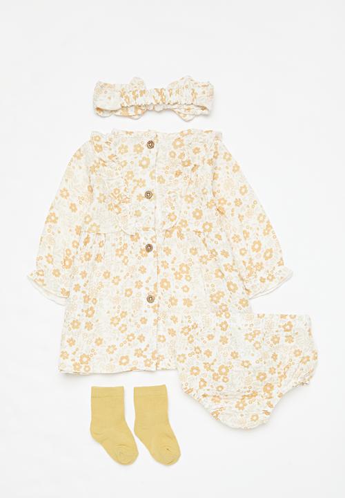 Pop Candy - 4 Piece floral set - ecru & yellow