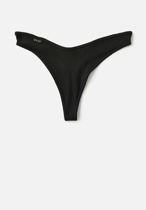 Cotton On - Organic Cotton Rib G String 2Pk - Black/Grey Marle
