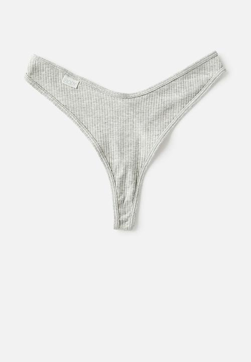 Cotton On - Organic Cotton Rib G String 2Pk - Black/Grey Marle