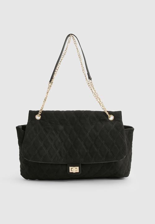 boohoo - Quilted Brushed Faux Suede Shoulder Bag - black