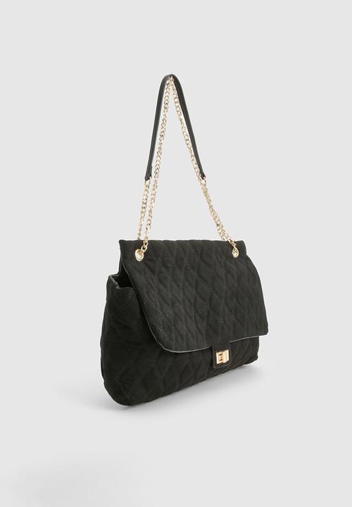 boohoo - Quilted Brushed Faux Suede Shoulder Bag - black
