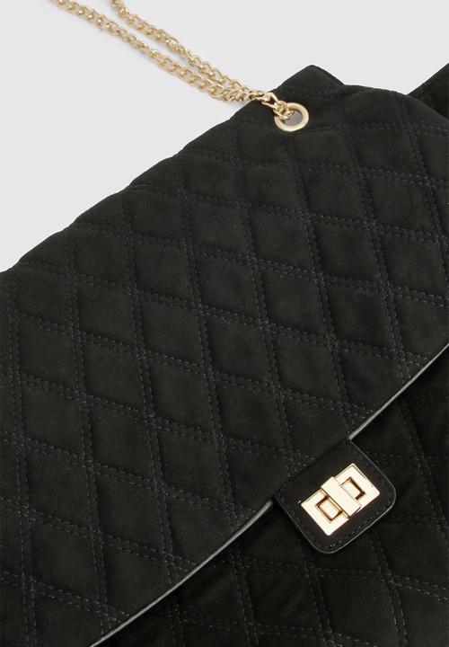 boohoo - Quilted Brushed Faux Suede Shoulder Bag - black