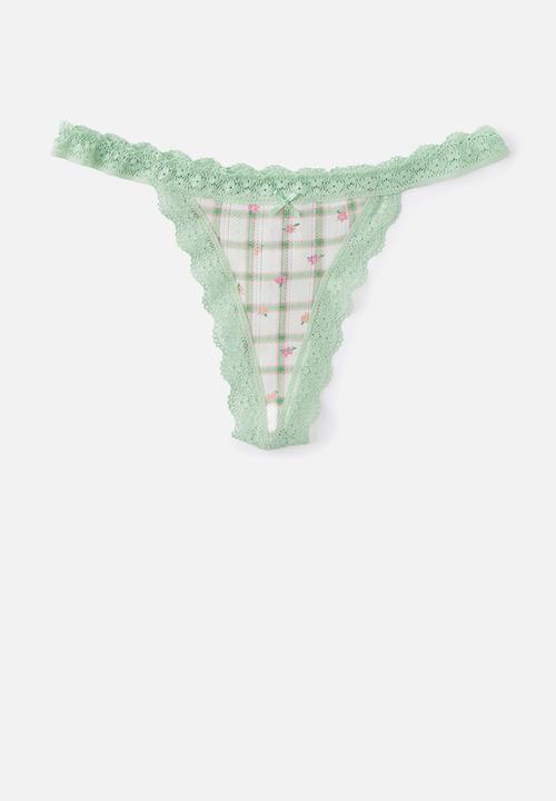 Cotton On - Organic Cotton Lace G String Brief 3Pk - Blck/Sallyditsywindsurfer/Sallyditsylilac