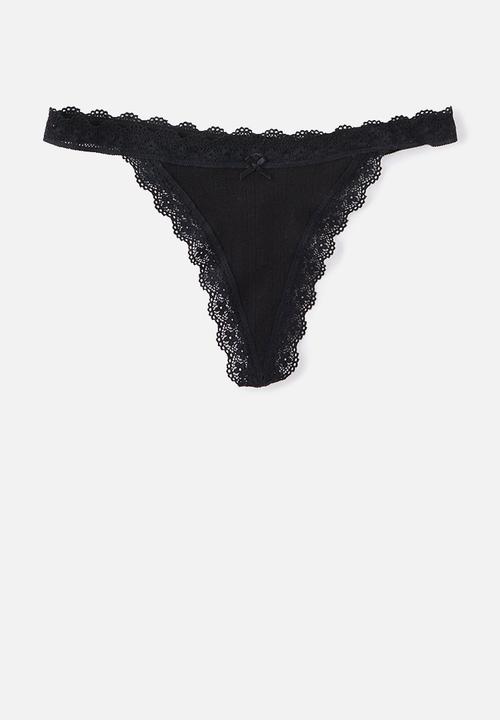 Cotton On - Organic Cotton Lace G String Brief 3Pk - Blck/Sallyditsywindsurfer/Sallyditsylilac