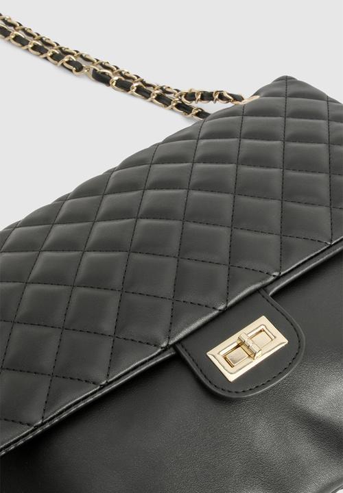 boohoo - Quilted Leather Look Shoulder Bag - black