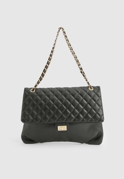 boohoo - Quilted Leather Look Shoulder Bag - black
