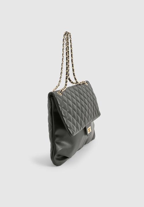 boohoo - Quilted Leather Look Shoulder Bag - black