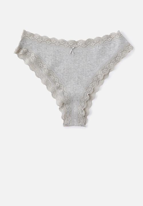 Cotton On - Organic Cotton Lace Cheeky Brief 2 Pack - Black/Grey Marle