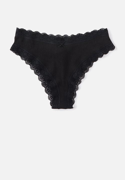 Cotton On - Organic Cotton Lace Cheeky Brief 2 Pack - Black/Grey Marle
