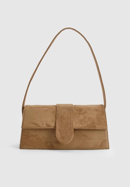boohoo - Faux Suede Structured Shoulder Bag - taupe