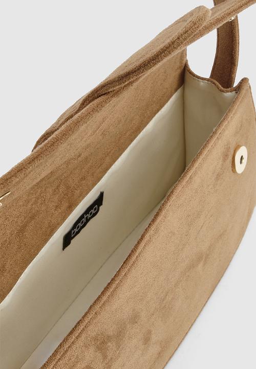boohoo - Faux Suede Structured Shoulder Bag - taupe