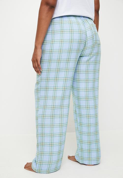 Cotton On - Plus Flannel Wide Leg Pant - Blue & Green Julia Check
