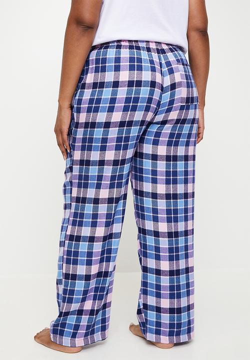 Cotton On - Plus Flannel Wide Leg Pant - Blue/ Pink Thomas Check
