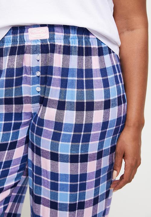 Cotton On - Plus Flannel Wide Leg Pant - Blue/ Pink Thomas Check