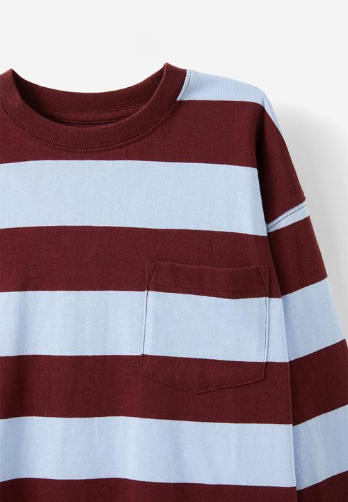 Cotton On - The essential long sleeve tee - dawn blue/bordeaux