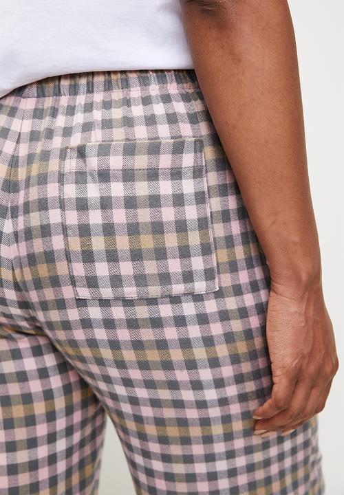 Cotton On - Plus Flannel Wide Leg Pant - Pink/ Blue Lacey Check