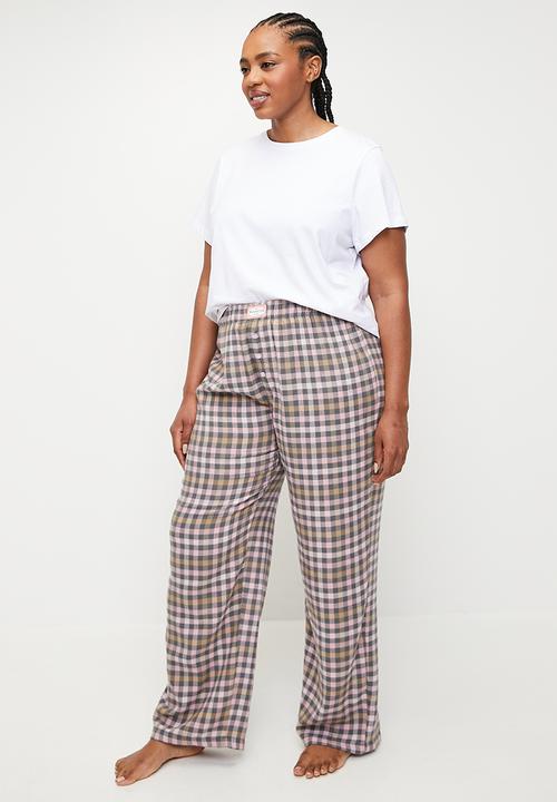 Cotton On - Plus Flannel Wide Leg Pant - Pink/ Blue Lacey Check