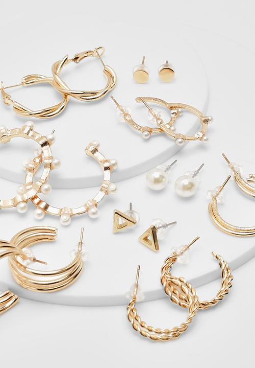 boohoo - Faux Pearl Hoop Multipack 9 Earrings - white