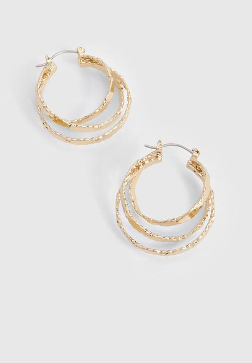 boohoo - Textured Triple Hoop Earrings - gold