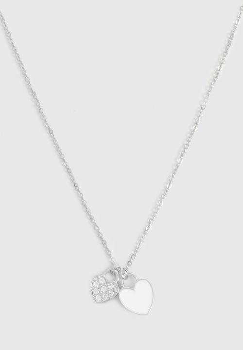 boohoo - Enamel Heart Double Pendant Necklace - silver