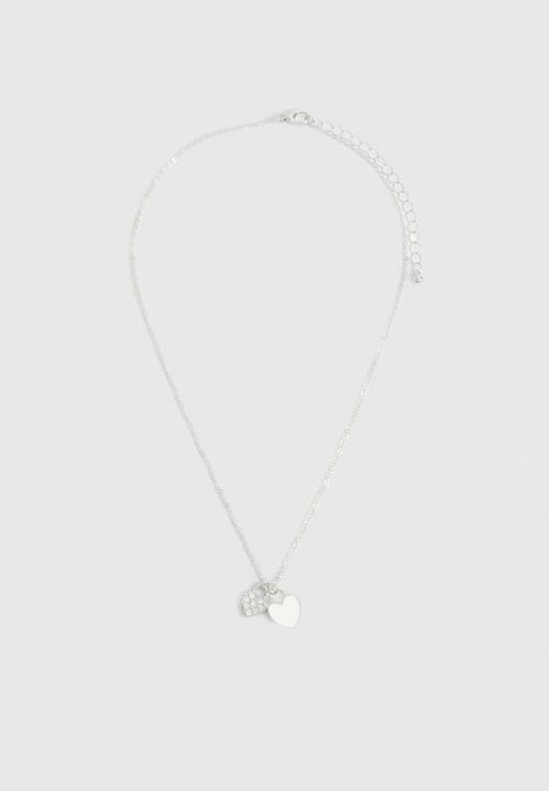 boohoo - Enamel Heart Double Pendant Necklace - silver