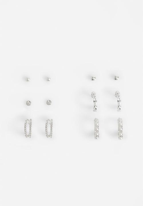 boohoo - Silver 6 Pack Embellished Earrings - silver