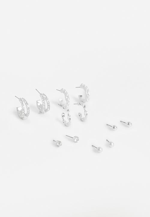 boohoo - Silver 6 Pack Embellished Earrings - silver